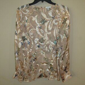 Reiss Peach Almer Botanical Burnout Sheer Silk Blend Top Shirt Blouse US 8